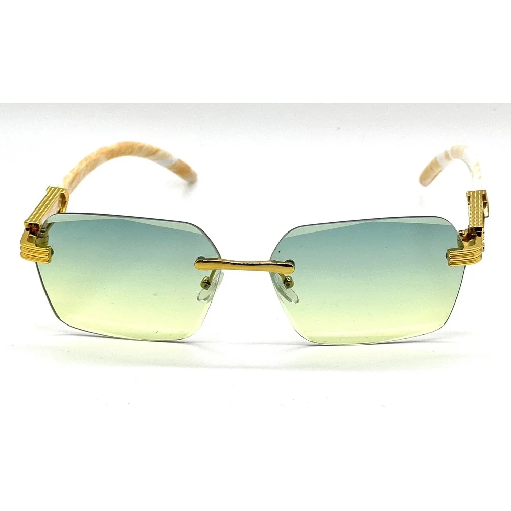 Mens  Square Sunglasses Gold Marble Green Yellow Gradient Lens Retro Luxury 2026
